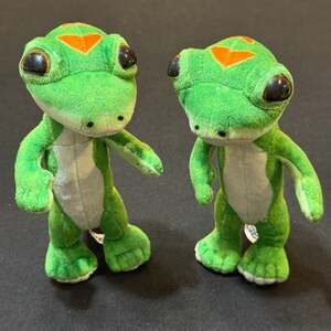 2 GEICO Gecko Mascots Standing Plush Stuffed Animal Advertising Promos